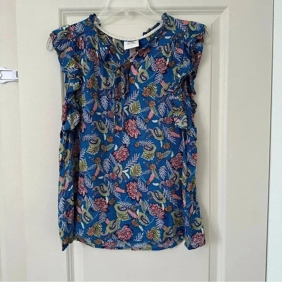 NWT Blue Floral Front Tie Keyhole Flutter Off the Coast Rayon Top - Knox Rose - Picture 1 of 9